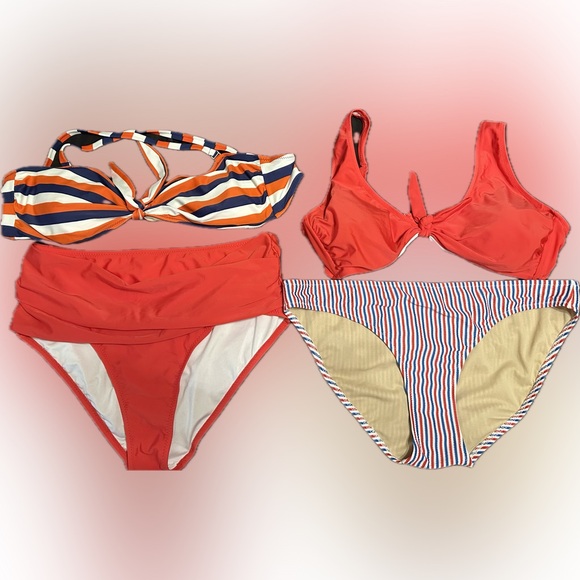 Old Navy Other - Bundle of 4 Swim Pieces: Red and Red/White/Blue Striped Bikini Sets - size XL